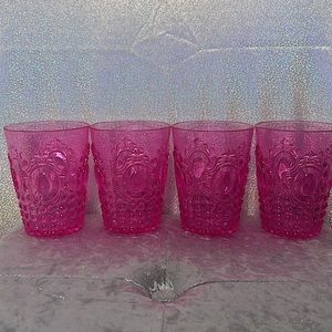 4 cups pink luxury barbiecore plastic 50s design cute neon see through stackable